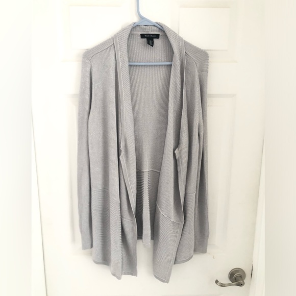 White House Black market silver metallic long sleeve cardigan. - Picture 10 of 14